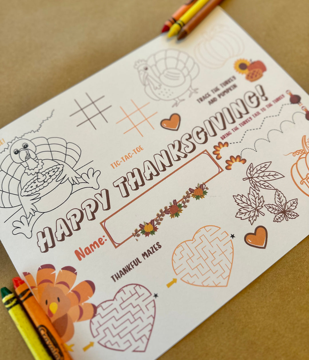 Thanksgiving Kids Placemat Activity Printable